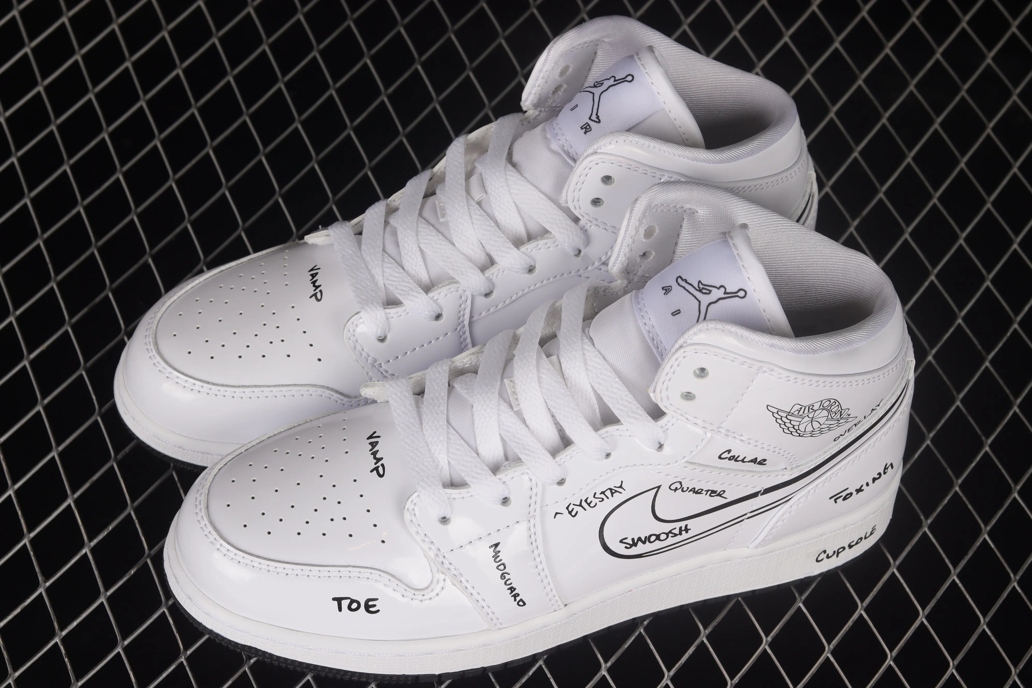 All categories Air Jordan Jordan series basketball shoes Air Jordan 1 Mid G version pure original Air Jordan 1 Mid GS "Schematic" AJ1 Joe 1 white graffiti Zhongbang basketball shoes DQ1864-100